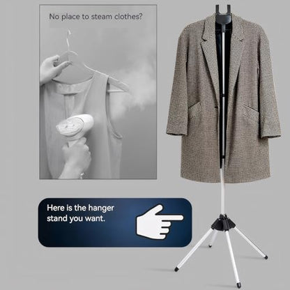 Clothes Steamer Stand Hanger with Steamer Ironing Gloves for Steaming Clothes, Handheld Garment Steamer Rack with Flexible Anti Steam Mitt - color: Silver Gloves + Black Rack