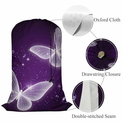 Swono Purple Butterfly Laundry Bags 28" x 40", Magic Flying Animal Sparkle Laundry Hamper Basket, Versatile - Multi Use, Oxford Cloth - color: Purple Butterfly