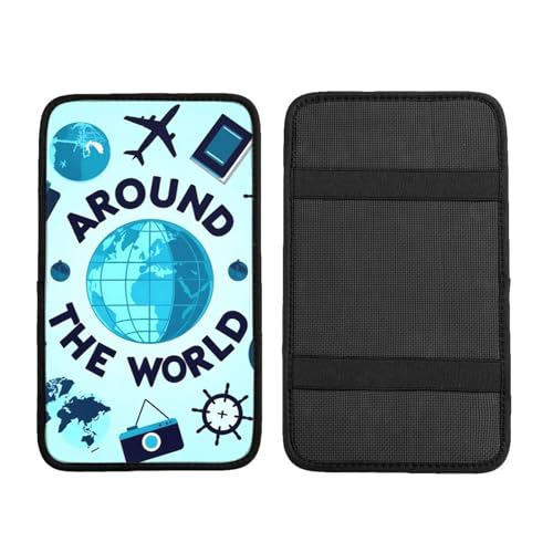 Travelling on Airplane 2 Print Car Center Console Cover Universal Neoprene Car Armrest Storage Box Decoration Protector Pad for Car Truck SUV, Interior Accessories