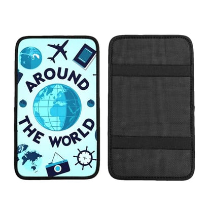Travelling on Airplane 2 Print Car Center Console Cover Universal Neoprene Car Armrest Storage Box Decoration Protector Pad for Car Truck SUV, Interior Accessories