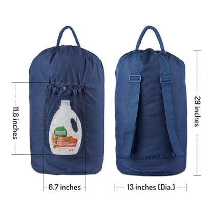 Seiritex Laundry Bag Backpack with Detergent Holder and Adjustable Shoulder Straps, Clothes Laundry Backpack for College, Travel, Apartment, Laundromat, Dorm Room (Blue) - color: Blue
