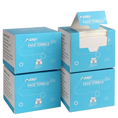 AIDEA Face Towels Disposable-200Ct (4 Box), Clean Facial Towels, Facial Cleansing Wipes for Sensitive Skin, Face Towelettes for Makeup Removing, Nursing, Travel, Dry Wipes - style: 7.87" x 7.87" (Pack of 200)