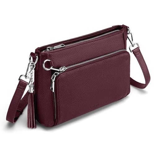 befen Anti Theft Genuine Leather Crossbody Bags for Women Handbags and Shoulder Basg with Built in Wallet RFID Leather Purse - color: Burgundy