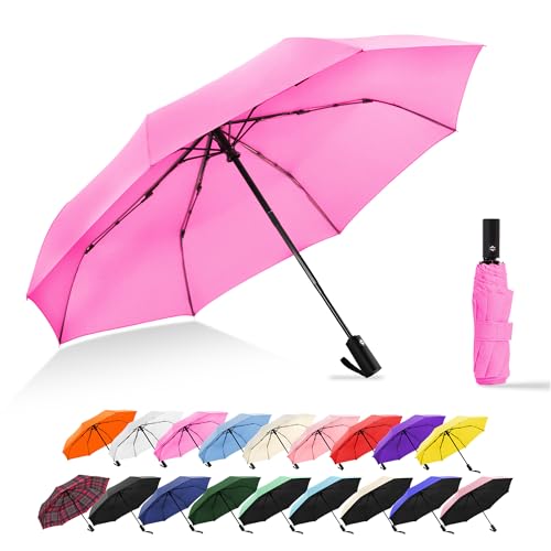 Travel Umbrella UV Sun Protection - Compact Mini Travel Size Automatic Windproof for Backpack or Purse, Lightweight Outdoor Parasol - color: Cool Pink