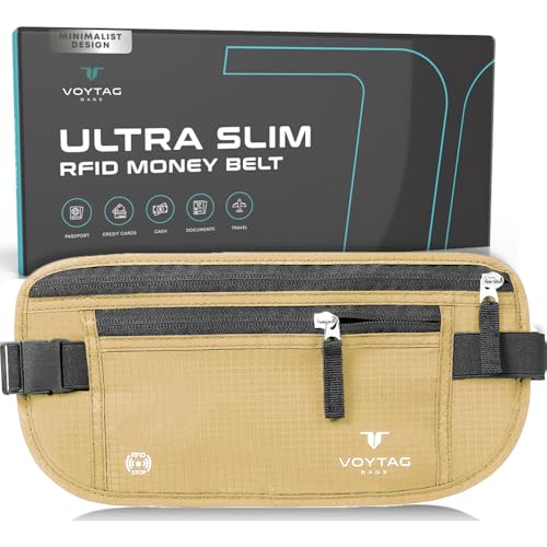 Travel Money Belt & Passport Holder - RFID Blocking Slim Travel Wallet & Fanny Pack for Men and Women - Essential Travel Pouch for Cash, Credit Cards, and Documents (Beige) - color: Beige