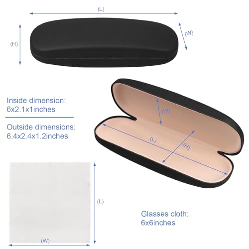 Joyberg Glasses Case, 2 Pack Eyeglass Case with Cleaning Cloth, Glasses Case Hard Shell Fits Most Glasses - color: Black