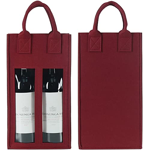 Shintop Double Wine Bag with Window, Felt Wine Carrier Tote with Handle Reusable Bottle Gift Bag for Party Favors Travel, Camping(1pc, Red) - color: Red