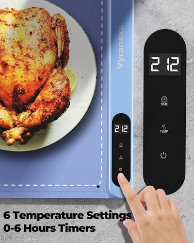 Food Warming Mat for Food, Upgrade High-tech Graphene Heating with 6-Level Adjustable Temperature and 6-Hour Timer, Silicone Roll Up Food Warming Tray, Portable for Parties (Light Blue, Large) - color: Light Blue