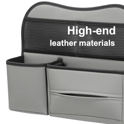 Leather Car Seat Back Organizer with Tissue Holder, Water Bottle Holder, Phone Holder for Road Trips. (Gray) - color: Gray