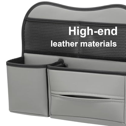 Leather Car Seat Back Organizer with Tissue Holder, Water Bottle Holder, Phone Holder for Road Trips. (Gray) - color: Gray