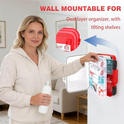 Gevoke 400 Piece First Aid Kit - Organized Dual-Layer Wall-Mountable Hard Case Medical Kit for Home, Car, Camping, Travel, Hiking, Truck, Office, Sports, Vehicle & Outdoor Emergencies - size: Extra Large