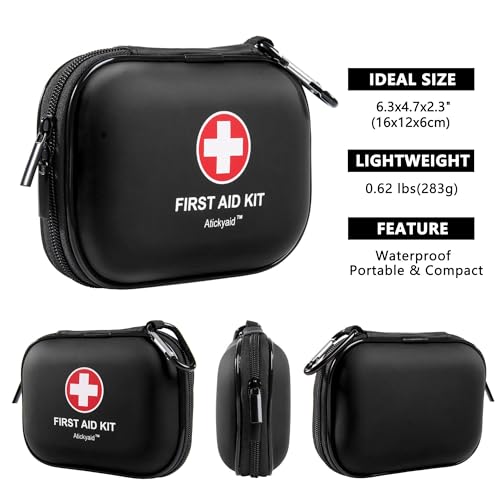 Mini First Aid Kit - 120 Piece Small Waterproof Hard Shell Medical Kit for Car, Home, Office, Travel, Camping, Sports, Outdoor, School - Emergency First Aid Supplies and Survival Kit (Black) - color: Black