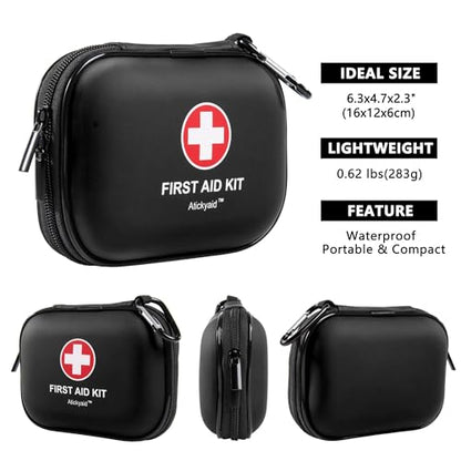 Mini First Aid Kit - 120 Piece Small Waterproof Hard Shell Medical Kit for Car, Home, Office, Travel, Camping, Sports, Outdoor, School - Emergency First Aid Supplies and Survival Kit (Black) - color: Black