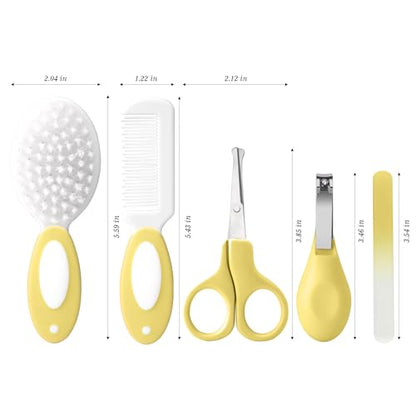 Baby Grooming Kit Newborn,Baby Health Care Kit,Baby Brush Soft Bristles 5 pcs Baby Nail Kit Nursery Care Kit Baby Hair Brush Hair Comb Nail Kit Safety Cutter Nail Clipper Set Yellow - color: 5pcs Yellow