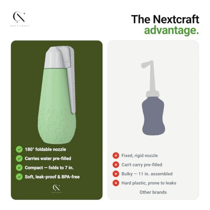 Nextcraft Portable Bidet & Peri Bottle – Handheld Travel Bidet with 180° Foldable Nozzle & Leak-Proof Cap - 13.5oz/400ml Soft-Squeeze for Postpartum, Perineal Care & Travel - Gentle, BPA-Free