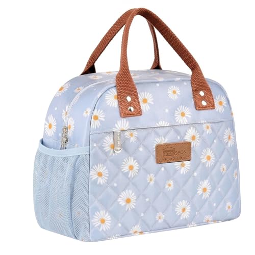 HOMESPON Insulated Lunch Bag for Women Men Adults Lunch Tote with Front Pocket Lunch Box Container Cooler Bag for Work Picnic (Blue Daisy) - color: Blue Daisy