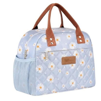HOMESPON Insulated Lunch Bag for Women Men Adults Lunch Tote with Front Pocket Lunch Box Container Cooler Bag for Work Picnic (Blue Daisy) - color: Blue Daisy