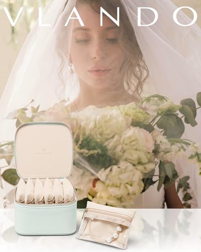 VLANDO Jewelry Box with 6 Velvet Jewelry Bags Travel Jewelry Case for Women Girl Premium Petal Hardware Jewelry Organizer Necklace Rings Earrings Bags Bride Teacher Mom Gifts-Mint Green - color: 6PCS-Mint Green
