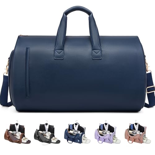 Convertible Garment Bag, Carry on Garment Duffel Bag with Shoulder Strap, Men's Women's Travel Clothing Bag with Shoe Compartment, 2-in-1 Hanging Suitcase Suit Business Travel Bag (Blue) - color: Blue