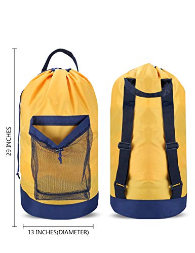 Dalykate Backpack Laundry Bag, Laundry Backpack with Shoulder Straps and Mesh Pocket Durable Nylon Clothes Hamper Bag with Drawstring Closure for College, Travel, Laundromat, Apartment - color: Yellow