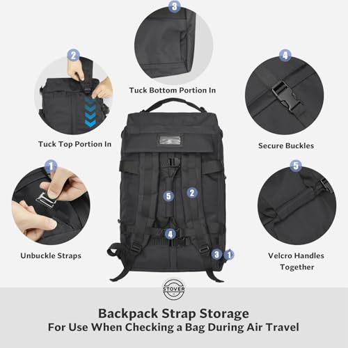 STOVER 45/80/100L Carry-On Rolling Duffel Bag with Wheels, Medium Durable Travel Duffle w/Toiletry Bag, Packable, Foldable with Shoulder Straps- Use as Luggage or Backpack, Men/Women (Black) - color: Black