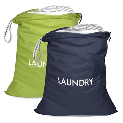 WiseBoy 2 Pack Laundry Bags, Travel Laundry Bag for Dirty Clothes, Washable Nylon Wet Dry Bag, Swimming Yoga Bathing Suit Workout Wet Dry Bags - color: Navy Blue/Green