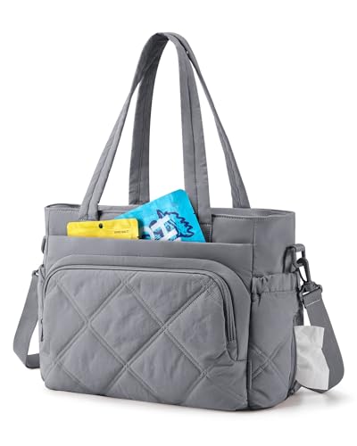 BAGSMART Lunch Bag Women Large Lunch Box Insulated Tote Bag with Multi-Pockets Quilted Puffy Tote for Work, Outdoors - color: 05-Gray