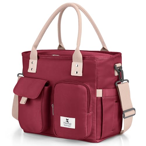 Hafmall Large Insulated Lunch Bag for Adults, Wide Opening Insulated Bag with Shoulder Strap,Loncheras para Mujer, Reusable Adult Lunch Tote Bag For Work, Picnic(Red) - color: Red