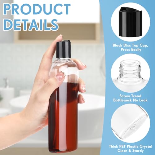 Domensi 24 Pcs Plastic Bottle Squeeze Containers with Disc Cap Travel Bottles Reusable Empty Toiletries Shampoo Containers Refillable Travel bottles for Shampoo Lotions (10oz,Black) - color: Black, size: 10oz