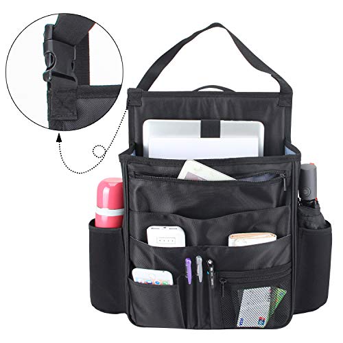 LUXJA Car Front Seat Organizer with Laptop and Tablet Storage Pockets, Car Seat Organizer with Back Adjustable Straps, Black - color: Black