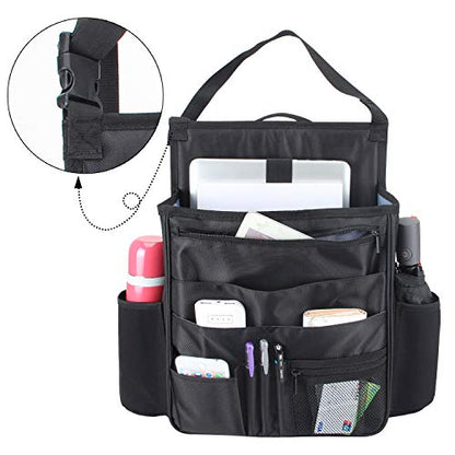 LUXJA Car Front Seat Organizer with Laptop and Tablet Storage Pockets, Car Seat Organizer with Back Adjustable Straps, Black - color: Black