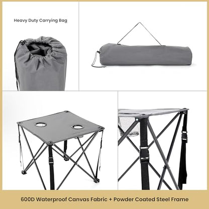 ARROWHEAD OUTDOOR 26” (66cm) Portable Camping Folding Table, 2 Cup Holders, Square, Carrying Case, Steel Frame, High-Grade 600D Canvas - color: Gray 2pack
