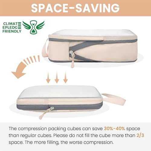 BAGAIL 6 Set Ultralight Compression Packing Cubes Packing Organizer for Travel Accessories Luggage Suitcase Backpack - color: Beige70D, style: Mesh Pattern