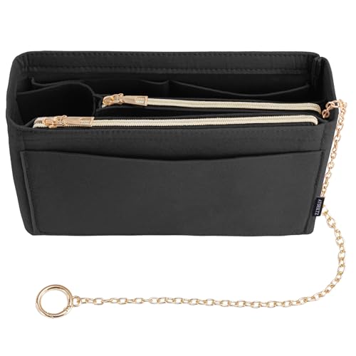 Purse Organizer Insert, Handbag Organizer with Zipper, Tote Shaper with Cup Holder & Keychain, Compatible with LV, Neverfull, MK, COACH, Longchamp, Kate Spade – Black-Sl. Lg - color: Black, size: Slender Large