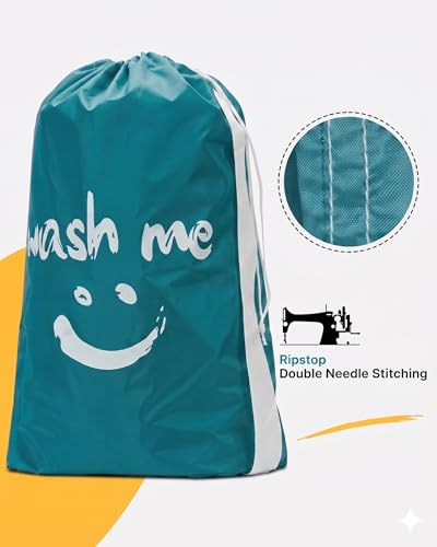 HOMEST 2 Pack XL Wash Me Travel Laundry Bag with Strap, Dirty Garments Organizer, Large Enough to Hold 4 Loads of Clothes, Easy Fit a Hamper or Clothing Basket, Sky Blue and Blue - color: (Ⅲ- With strap )Blue& Sky Blue
