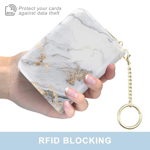 Aiawoxc Credit Card Holder, Small RFID Wallet Slim Leather Card Organizer Case with Zipper and Wristlet Strap, Grey Marble - color: B-Grey Marble, size: Wrist Strap