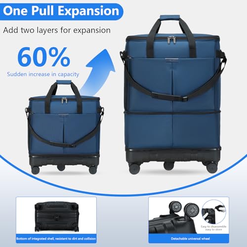 Large Capacity Rolling Duffle Bag with Detachable Wheels,Expandable Foldable Suitcase for Travel,Collapsible Luggage Duffel Overnight Weekend Bags without Telescoping Handle - color: Blue