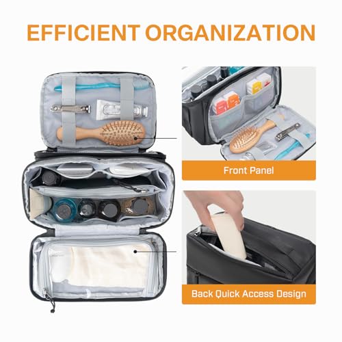 Everfun Compact Toiletry Bag for Men and Women Traveling, Wide Open Shaving Dopp Kit, Water Resistant Makeup Organizer Hygiene Bag with Wet Dry Compartment - Black, Medium