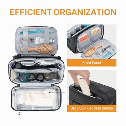 Everfun Compact Toiletry Bag for Men and Women Traveling, Wide Open Shaving Dopp Kit, Water Resistant Makeup Organizer Hygiene Bag with Wet Dry Compartment - Black, Medium