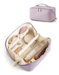 BAGSMART Makeup Bag Travel Cosmetic Bag, Large Make Up Bag Flat Open Toiletry Bag for Women, PU Leather Travel Essentials Organizer Case, Wide-open Pouch Purse for Skincare, Brushes, Blush Purple - color: 11- Blush Purple