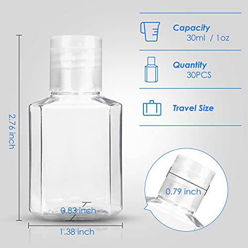 Saiveina 30 Pcs 1 oz Travel Bottles, Empty Hand Sanitizer Bottles, Portable, Refillable Containers for Business Trip