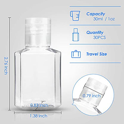 Saiveina 30 Pcs 1 oz Travel Bottles, Empty Hand Sanitizer Bottles, Portable, Refillable Containers for Business Trip