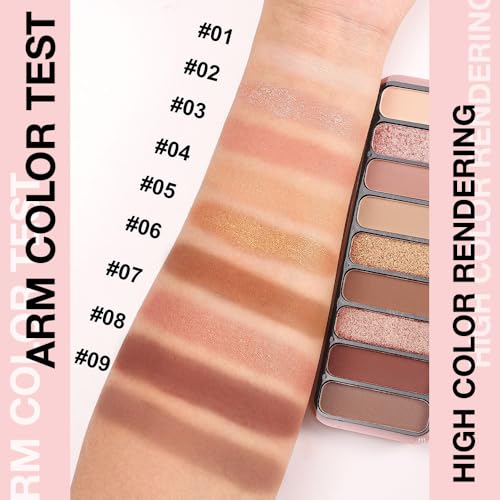 9 Color Neutral Nude Brown Eyeshadow Palette – Matte & Shimmer Warm Copper Bronze Eye Shadow, High Pigment Blendable Long Lasting Natural Daily Smokey Eye Makeup Palette for Brown Green Eyes - color: G04