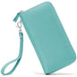 Moflycom Womens Wallet RFID Blocking Genuine Leather Zip Around Wallet Clutch Wristlet Travel Long Purse for Women - color: Teal Blue