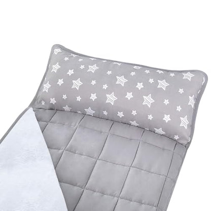 Moonsea Toddler Nap Mat with Pillow and Fleece Minky Blanket Grey, Lightweight and Soft Perfect for Toddlers Preschool, Daycare, Travel Sleeping Bag for Girls, 21" x 50" Fit on a Standard Cot - color: Beige Grey