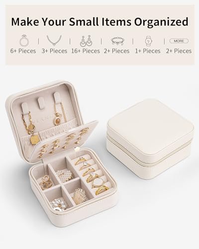 VLANDO Bridesmaid Proposal Gifts - Travel Jewelry Case, Small Travel Jewelry Organizer Box for Girls Women - White - color: White