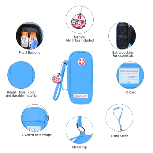Jayour EpiPen Medical Carrying Case Insulated, Travel Medication Organizer Bag Emergency Medical Pouch, Fits 2 EpiPens, Asthma Inhaler, Anti-Histamine, Auvi-Q, Allergy Medicine Essentials (Blue) - color: Blue
