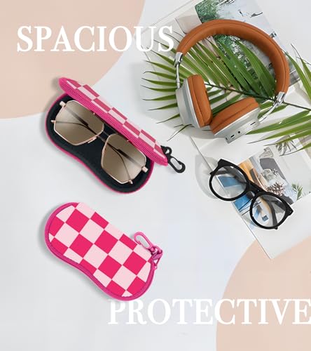 Sunglasses Case Soft Glasses Cases for Women Pouch Eyeglass Bag Eye Glass Kids Girls Sun Glasses Cute Kawaii - color: Pink Plaid