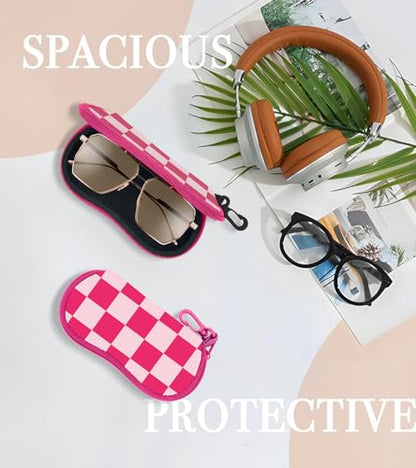 Sunglasses Case Soft Glasses Cases for Women Pouch Eyeglass Bag Eye Glass Kids Girls Sun Glasses Cute Kawaii - color: Pink Plaid