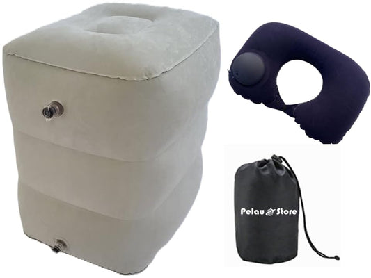 Inflatable Travel Foot Rest Pillow, Adjustable Height Leg Rest Pillow, Flat Bed Extended for Kids and Toddlers, Great for Travel Airplane, Train, Car, Bus, Home, Office, Camping. (Light Grey)